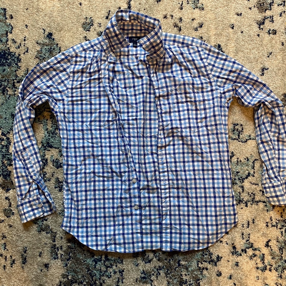 J Crew Blue Plaid Button Down Dress Shirt Mens M